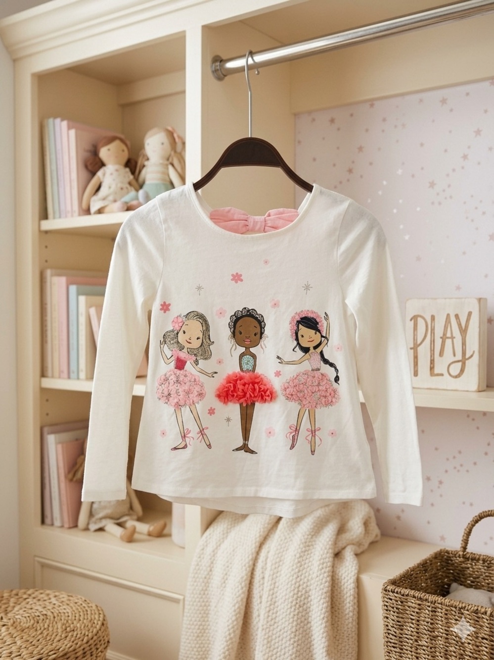 Tommy Bahama White Long-Sleeve Tee with Pink Ballerina Tulle